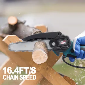 2 Batteries 8'' Mini Cordless Chainsaw Electric One-Hand Saw Wood Cutter