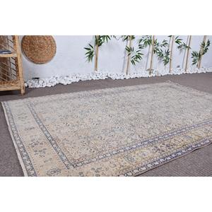 พรมขนาด 4.3x6.6 ฟุต, พรมตุรกีโบราณ, พรมลายดอกไม้สีเบจฟ้า - Product Image 3