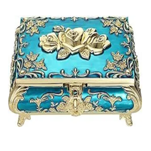 Boîte à bijoux en métal gaufré floral bleu Élevez votre collection avec nos boîtes à bijoux élégantes Boîtes à bijoux en métal en gros - Product Image 1