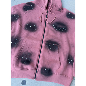 Fabricants de vêtements pour hommes, sweats à capuche surdimensionnés, veste zippée délavée au soleil avec broderie dégradée, sweat-shirt en strass - Product Image 3