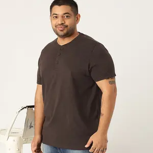 High Quality Men's Plus Size Organic Bamboo Organic Jersey Cotton Henley neck button T shirt from Indian Supplier