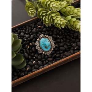 Navajo-Made High Grade <b>Ring</b> with Kingman <b>Turquoise</b> & Sterling Silver Size 6.25 Bezel Setting Inlay for Everyday Wear - Product Image 3