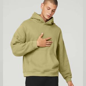 Sudadera con capucha de algodón 100% de peso pesado para hombres, sudaderas bordadas de gran tamaño con estampado liso básico, ropa para correr - Product Image 5