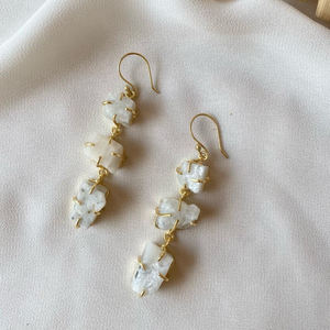 Pendientes colgantes de plata de ley con piedras preciosas, joyería con tres piedras - Product Image 2