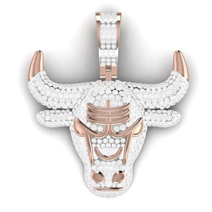 จี้เพชรทรง Bull Face แบบ Iced Out สไตล์ฮิปฮอป สำหรับผู้ชาย ราคาถูก ผลิตจากทองคำแท้ 14k ประดับเพชร VVS ที่ได้รับการรับรองจาก IGI - Product Image 3