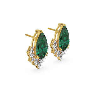 Luxury <b>Emerald</b> Green Pear Cut Drop Earrings with CZ Diamond Floral Design 925 Sterling Silver Gold Plated Bridal Wedding Jewelry - Product Image 2