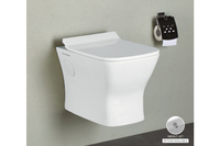 WC mural moderne sans bride en céramique avec siphon en P, système de chasse double, options multicolores, structure monobloc allongée