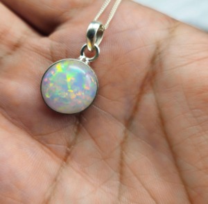 Ethiopian Fire Opal Pendant <b>Necklace</b> for Women Dainty Sterling <b>Silver</b> October <b>Birthstone</b> Charm Alloy Material Bezel Setting - Product Image 2