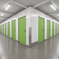 Grandes portes enroulables d'angle vert clair en acier, modernes, pour entrepôt, casier de rangement, compartiments modulaires, unité de stockage multi-entrepôt pour écoles