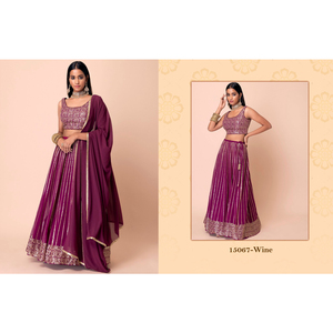 Juego de Lehenga de vino Georgette de diseñador de alta calidad para ropa de fiesta festiva nupcial, tarifas baratas al por mayor para pedidos de compra al por mayor - Product Image 1