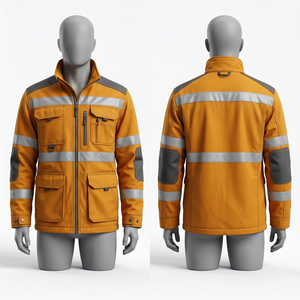 Veste de travail en twill de coton polyester premium 300 GSM, orange, avec panneau réfléchissant haute visibilité, broderie personnalisée, impression de logo - Product Image 3