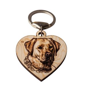 Porte-clés personnalisé en forme de cœur pour chien et chat gravé sur bois - Product Image 3