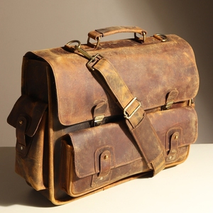 ALW Vintage Full Grain Crazy Horse Genuine Leather <b>Laptop</b> <b>Briefcase</b> <b>Bag</b> Luxury Portable Large Business <b>Bag</b> High Quality Cotton - Product Image 3