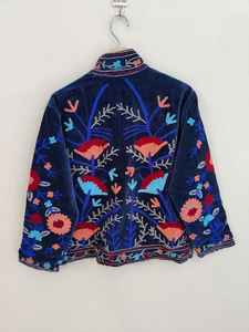 Blue <b>Velvet</b> Suzani Embroidered <b>Jacket</b> Handmade Ethnic <b>Jacket</b> Floral Suzani <b>Jacket</b> Pure <b>Velvet</b> <b>Jacket</b> Boho Hippie Gift For Her - Product Image 5