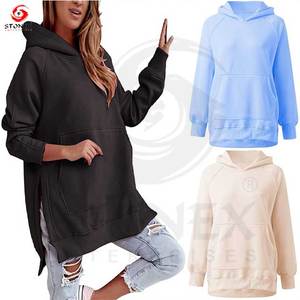 เสื้อยืดคอกลมทรงหลวมไซส์ใหญ่พิเศษสำหรับผู้หญิงเสื้อยืดผ่าข้างสีทึบพิมพ์โลโก้ตามสั่ง - Product Image 6