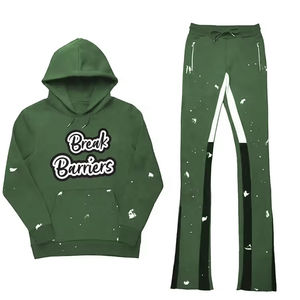 Venta al por mayor de moda de gran tamaño pulóver chándal de algodón de los hombres de alta calidad de moda de gran tamaño chándal con capucha y pantalón acampanado - Product Image 4