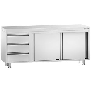 Armario de suelo de acero inoxidable PREMIUM - 2000x700mm - con puertas correderas y 3 cajones a la izquierda - Product Image 1