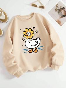 Cute Sunflower <b>Duck</b> Printing Hoodies Women Street Loose Pullovers Basics Sporty Sweatshirts Winter Fleece Warm Womans Clothes - Product Image 3