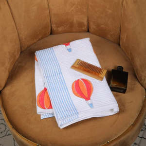 Luxury 100% Cotton <b>Waffle</b> Bath <b>Towel</b> Set with Hot Air Balloon Block Print-Spa & Home - Product Image 2