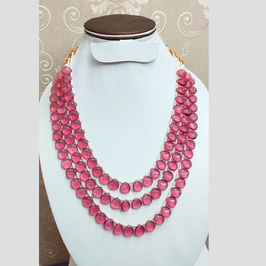 Collier de pierres précieuses en quartz rose fait à la main, collier de poires en agate jaune, collier de calcédoine en poire à 3 couches pour femmes modernes - Product Image 1