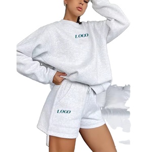 ชุดเซ็ตเสื้อสเวตเชิ้ตคอกลมแขนยาวและกางเกงขาสั้นผ้าฝ้าย 100% สำหรับผู้หญิงไซส์พลัส ลายเรียบ สไตล์ลำลอง สำหรับฤดูใบไม้ผลิ/ฤดูร้อน ผ้าแคนวาส แห้งเร็ว - Product Image 3