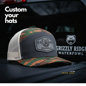 หมวกแก๊ปทรง 7 แผงลายพรางแบบกำหนดเอง พร้อมป้ายโลโก้ PVC แบบสั่งทำพิเศษ หมวกตาข่ายระบายอากาศสำหรับล่าสัตว์ ปรับขนาดได้ - Product Image 2