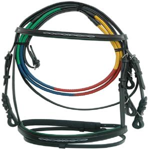 Wholesale Leather English Bridle Snaffle Style With Colourful Web Reins <b>Black</b> Brown Tan Natural Colours Available - Product Image 5