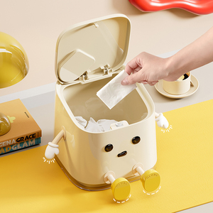 Poubelle de bureau mignonne et anthropomorphe <span class=keywords><strong>sur</strong></span> <span class=keywords><strong>roulettes</strong></span> avec couvercles, seau de rangement de 3 L pour usage domestique - Product Image 4
