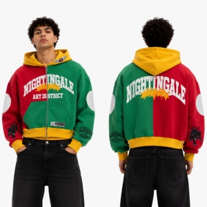 เสื้อฮู้ดซิปสตรีทแวร์ผ้าฝ้ายฟลีซ 100% ระบายอากาศได้ดี เป็นมิตรกับสิ่งแวดล้อม ทรงบ็อกซี่หลวม สีบล็อก - Product Image 6