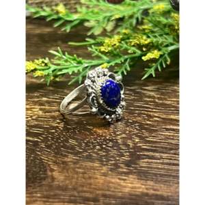 Freda Martinez <b>Statement</b> <b>Ring</b> with Lapis Gemstone & Sterling <b>Silver</b> Emerald Cut Rhodium Plated Size 7 Everyday Wear - Product Image 4