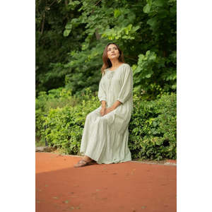 Cotton Midi <b>Dress</b> Breathable Stripe Hand Block Print Oversized <b>Long</b> Sleeve for Leisure Summer Party Club Daily Wear-the Eastern - Product Image 5