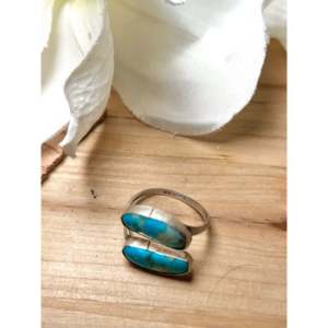 Navajo Handmade <b>Adjustable</b> Statement <b>Ring</b> Kingman Turquoise & Sterling Silver Bezel Set in Natural Stone Everyday Wear - Product Image 4