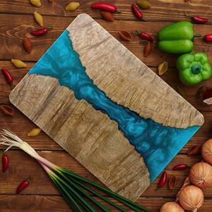 Planche à découper en bois et résine bleue artistique, planche de cuisine polyvalente, adaptée à la cuisine, à la pâtisserie, aux collations et aux réceptions - Product Image 3