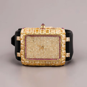 Reloj Mecánico de Lujo Estilo Hip Hop Personalizado con Diamantes de Laboratorio de Alta Calidad, Cristal Negro Analógico, Correa de Cuero, Vvs Iced Bling, Circonita Cúbica - Product Image 1