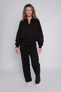 OEM Costume de jogging décontracté avec logo personnalisé pour femmes Sweat à capuche zippé surdimensionné vierge et pantalon de survêtement à jambes larges évasées - Product Image 4