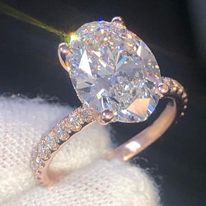 Anillo de Compromiso con Diamante Cultivado en Laboratorio de Corte Ovalado de 3.25 Quilates, con Certificación IGI y Claridad VS1, en Oro Rosa de 14K para Mujer - Product Image 1