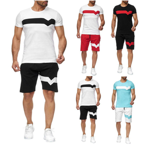 Chándal deportivo de verano de manga corta de alta calidad para hombre, conjuntos de gemelos, camiseta tejida con patrón sólido transpirable y pantalones cortos - Product Image 5