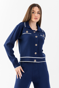 Cárdigan detallado con botones de alta calidad y cuello Polo para mujer, suéter y pantalones, conjunto de prendas de punto indispensable para DailyandOffice - Product Image 4