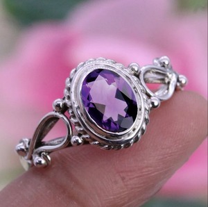 925 Plata estampada joyería de plata de moda 925 plata esterlina sólida clásico amatista Spinner anillo mejor diseño hecho a mano piedra preciosa - Product Image 2