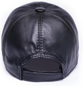 Casquette de golf de camionneur en cuir PU Casquette de baseball en plein air Baseball Snapback Chapeaux vierges Casquettes classiques en cuir noir solide - Product Image 3