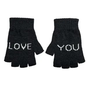 Custom Logo Or Letters Design Knitted Half Finger Gloves