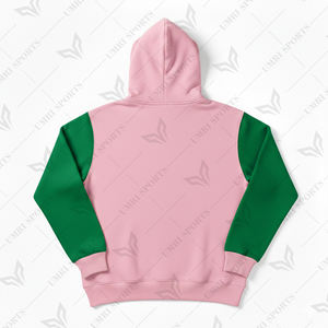 Sudadera con Capucha Personalizada con Logotipo, Bloques de Color Rosa y Verde, Sudadera de Invierno, Felpa Suave, Estilo Casual Urbano, con Bolsillo Canguro, Unisex - Product Image 2