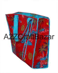 Handmade Cotton Quilted Tote <b>Bag</b> for Women Eco Friendly Bohemian Long Handle Shopping <b>Bag</b> Striped Large <b>Space</b> Rajasthan - Product Image 5