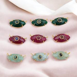 925 Sterling Silver Eye Pendentif Gemstone 19x9mm Marquise Plaqué Or Prong Set Charms Protection Bijoux Double Pierre Pendentifs - Product Image 1