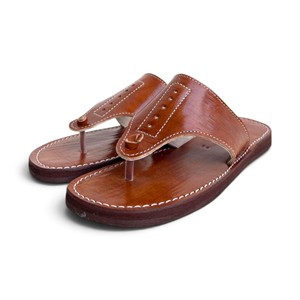 Brown Genuine Leather Flat Sandals Open Toe Slip on Adjustable Strap Anti Slip Summer Casual Rubber Outsole Footwear - Product Image 2