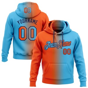 Directo industria venta al por mayor 3D bordado personalizado cosido cielo azul naranja-Azul marino gradiente moda deportes pulóver Sudadera con capucha - Product Image 1