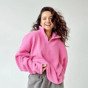 OEM Venta caliente personalizado de invierno de las mujeres 1/4 Zip Pullover Casual Stand Collar Sherpa Fleece sudadera para las mujeres - Product Image 2