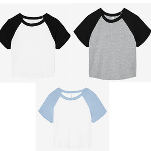 เสื้อยืดครอปแขนสั้นผู้หญิง Bella+Canvas ปักโลโก้แบบ 3 มิติ ลายบาติก สองสี แขนปกติ ตัดต่อสีตัดกัน - Product Image 3