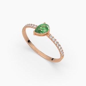 Anillo de compromiso de esmeralda de pera chapada en oro de 14 quilates de Plata de Ley 925, piedra preciosa verde, boda, IGI, fiesta cultivada en laboratorio certificada, personalizada - Product Image 5