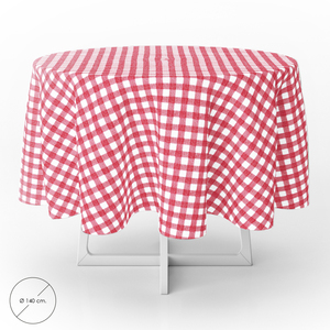 Tovaglia rotonda in tela cerata antimacchia, 140 cm. Scacchi Rossi - Product Image 1